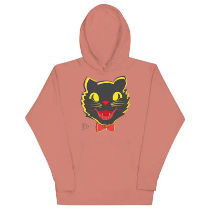 Dusty pink Vintage Cat Unisex hoodie with black cartoon cat face and enchanting design