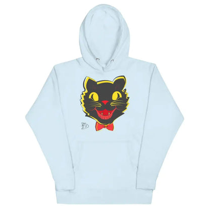 Light blue Vintage Cat Unisex Hoodie featuring enchanting black cat face design