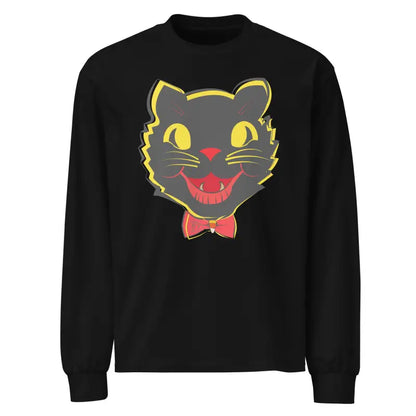Black heavyweight long sleeve shirt featuring a vintage cat graphic for Halloween