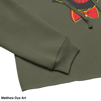 Olive green cropped hoodie featuring stylish vintage black cat design for Halloween
