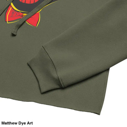 Olive green cropped hoodie featuring a stylish vintage black cat design for Halloween