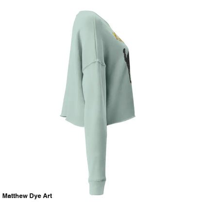 Light blue cropped sweatshirt featuring a Scary Cat Halloween design for stylish festive wear