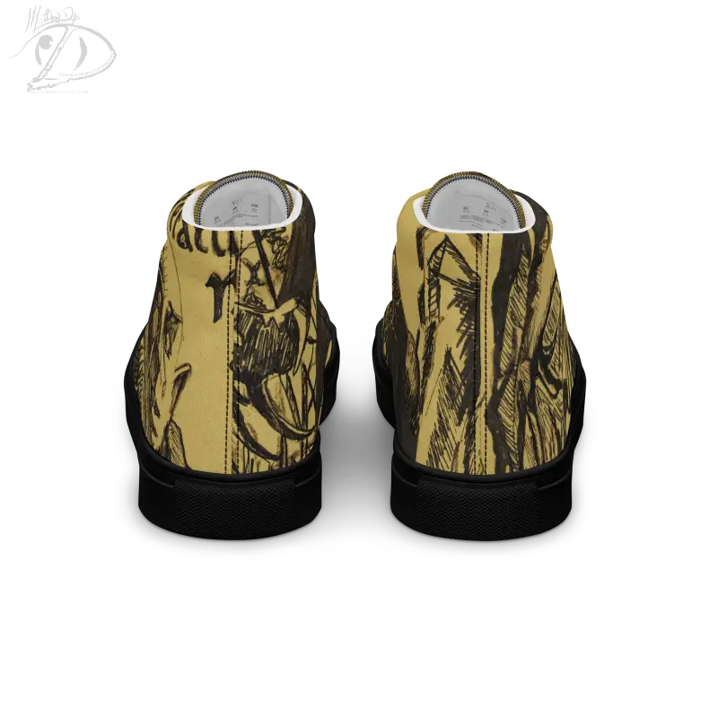 Yellow and black patterned chukka boots with EVA rubber outsole for classic horror lovers