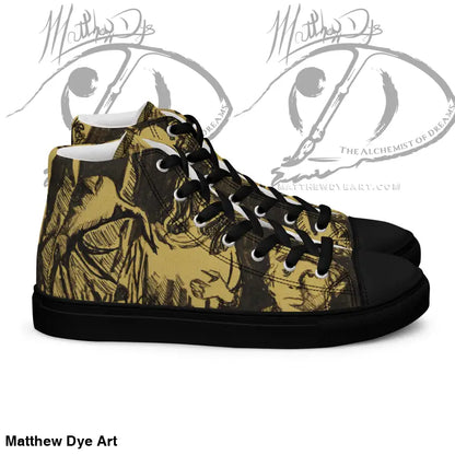 High-top sneaker in tan and black camouflage, inspired by classic horror, with EVA rubber outsole