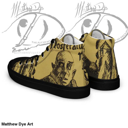 High-top sneakers showcasing classic horror artwork from Nosferatu with EVA rubber outsole