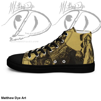High-top sneaker with yellow and black camouflage print from Whispers of Classic Horror